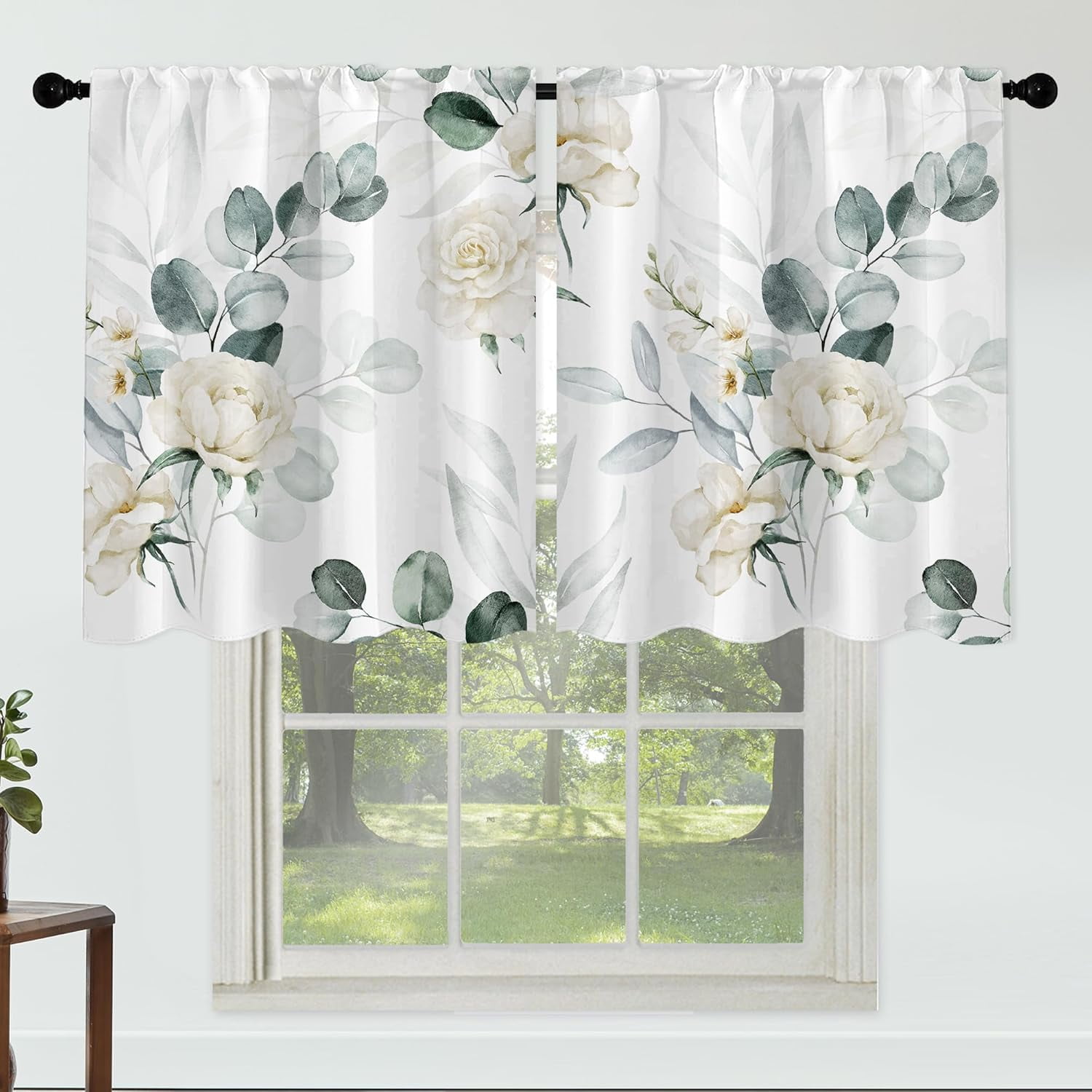 White Flower Curtains 27Inches Wide 36 Inches Length 2 Panels Beautiful ...