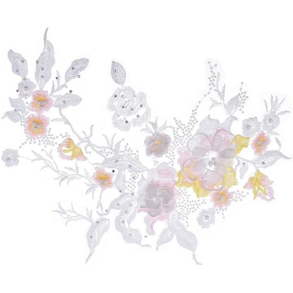 White Flower Embroidery Patch Organza Embroidery Lace Appliques Floral Appliques Sew on Patches for Clothing Sewing Wedding Bride Dress Shoes Decor Mixed Color