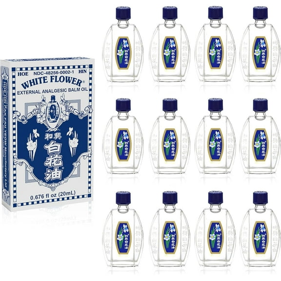 White Flower External Analgesic Balm Oil Pain Relief Oil 20ml/ 0.676fl Oz, Authentic US Import (12 Packs)