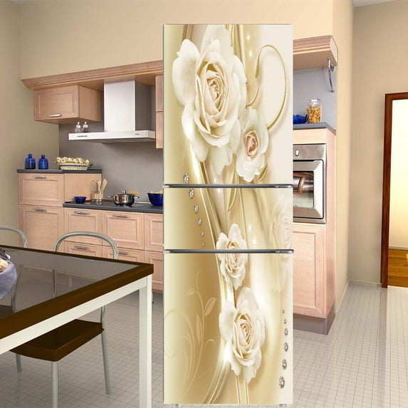 White Flower Fridge Door Decorations Elegant Flowers Refrigerator Sticker Self Adhesive Wall Stickers Vinyl Wallpaper Mural Art