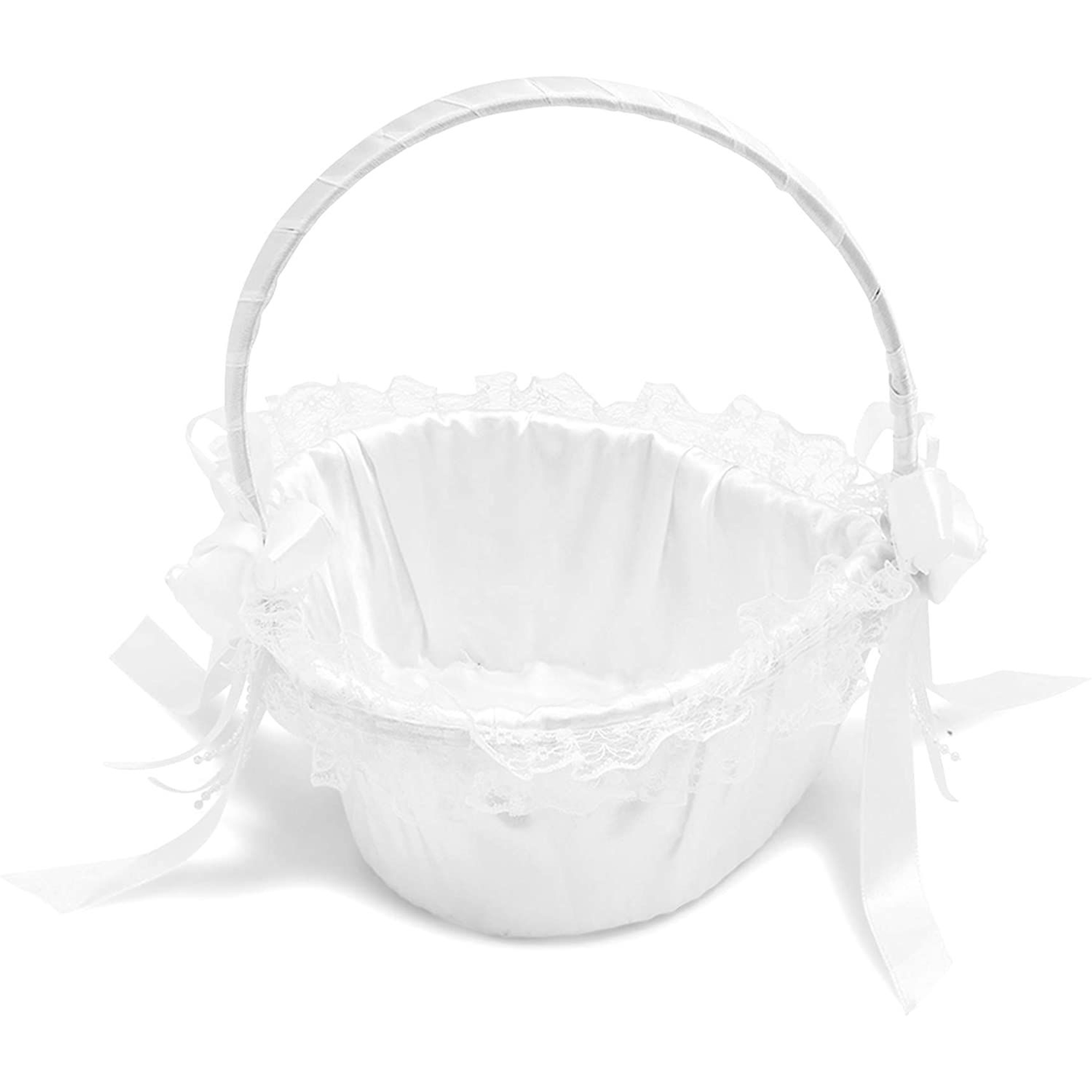 White Flower Girl Basket for Weddings HeartShaped Flower Pedal