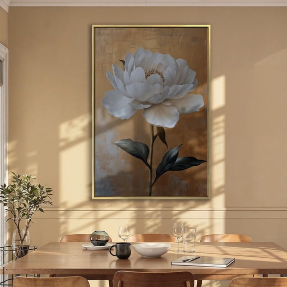 White Flower On Gold Background Wall Art Modern Floral Poster Living Room Wall Decor Luxury Botanical Artwork Ready To Hang, Unframed Poster Size 8x12