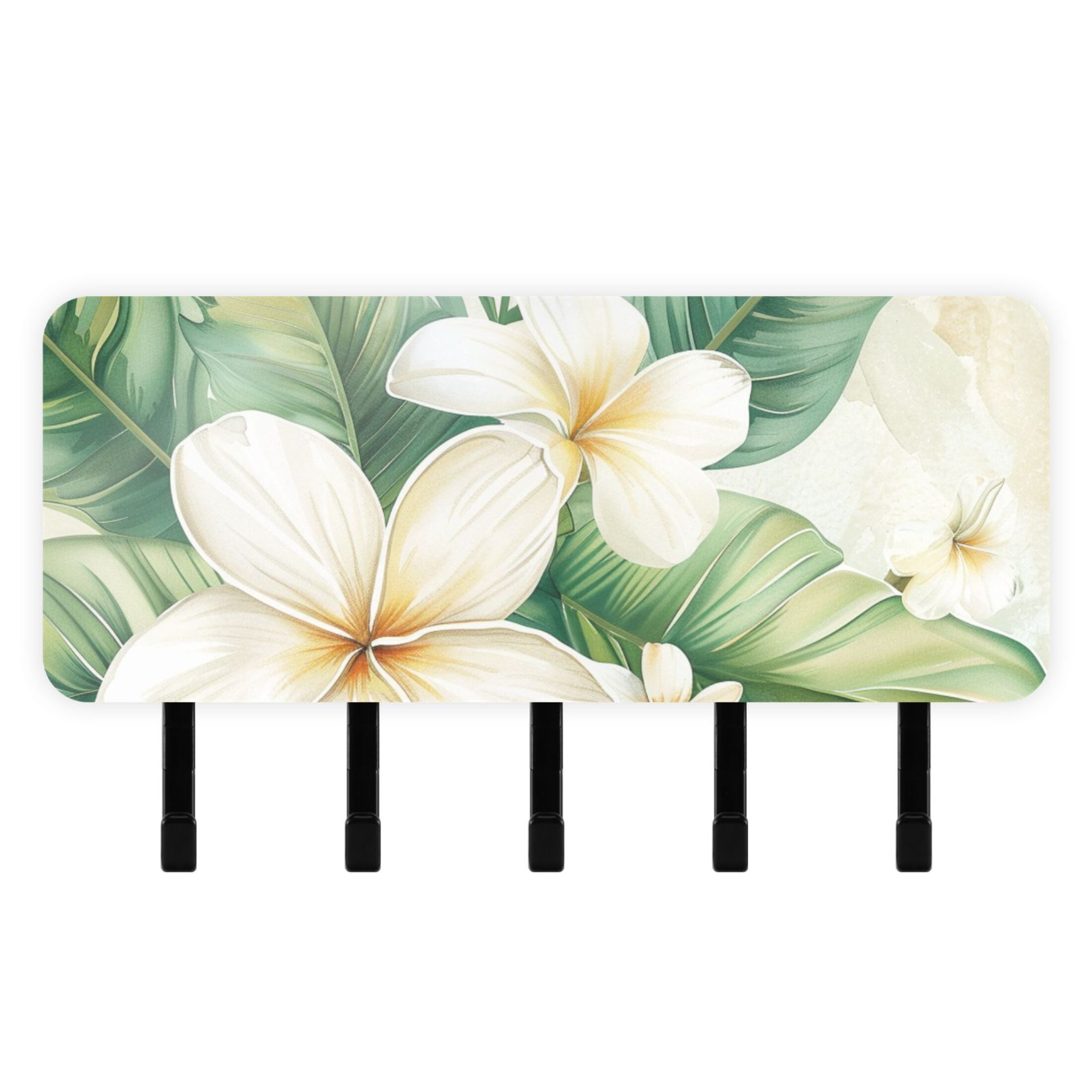 Key Racks Flowetr White Flower Green Leaves Key Holder for Wall Mail Holder Organizer ...