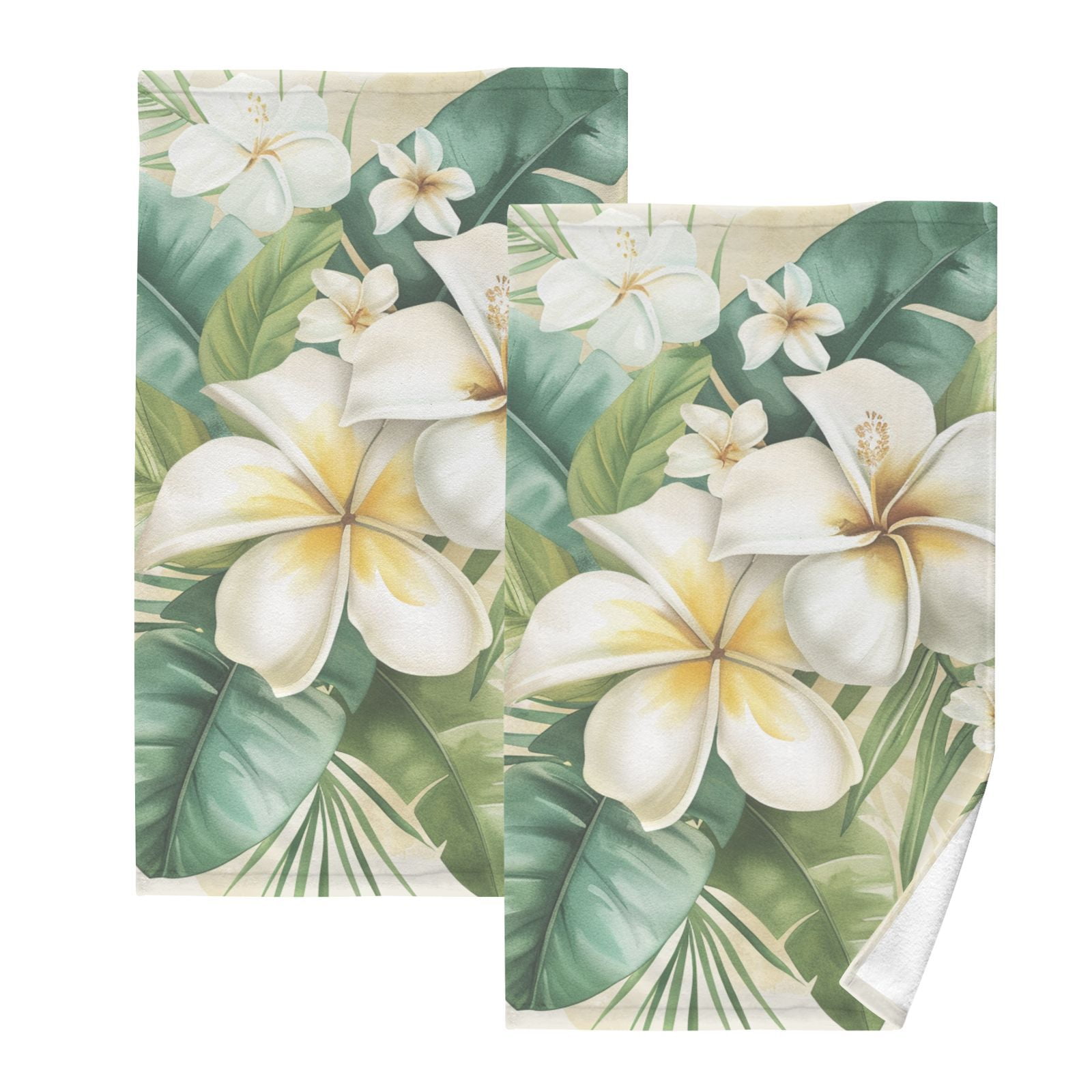 White Flower Hand Towels Cotton Bath Towels Large Face Towels Absorbent for Bathroom 2 Packs