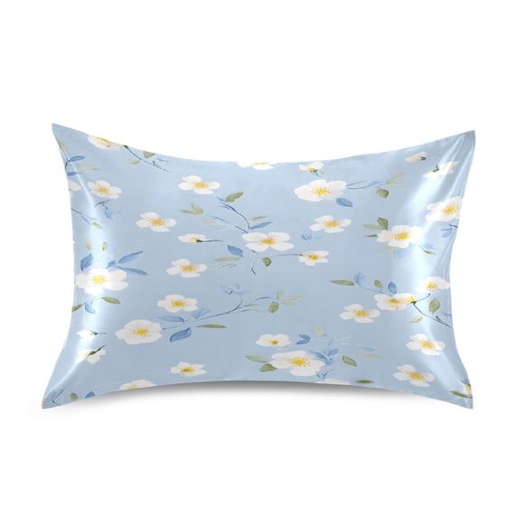 White Flower King Size Satin Pillowcase 40''x20'' Double-Sided Print Soft Wrinkle Resistant