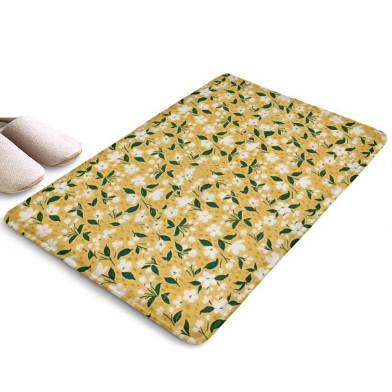 White Flower Leaves Yellow Flannel Non Slip Door Rugs,Washable Door Mats Indoor,Decorative Door Mats,Dirt-Resistant and Absorbent Doormat for Entrance,Bedroom,Kitchen,Bathroom,31.5"x17"