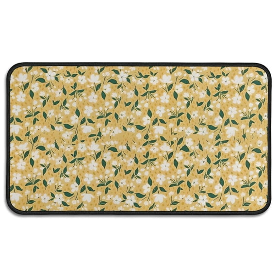 White Flower Leaves Yellow Pattern Door Rugs,Washable Non Slip Door Mats Indoor,Decorative Door Mats,Entry Mat Indoor for Entrance,Bedroom,Kitchen,Bathroom,30"x17"