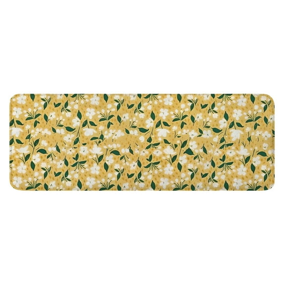 White Flower Leaves Yellow Pattern Kitchen Rug Mat,Kitchen Runner Rugs Non Skid Washable,Decorative Kitchen Floor Mats for Kitchen,Sink,Laundry,17"x47.2"