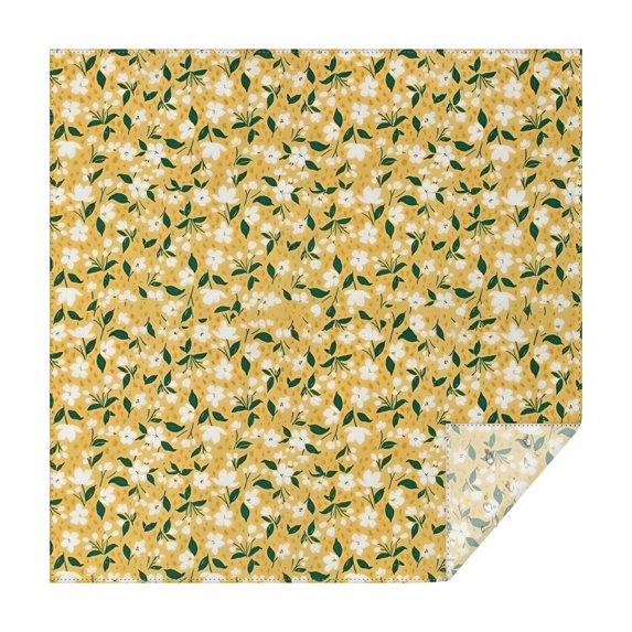 White Flower Leaves Yellow Pattern Square Tablecloth,Waterproof Square Table Cover,Wipeable Spillproof Washable Table Cover for Home Kitchen Party Decor 60"x60"(152x152cm)