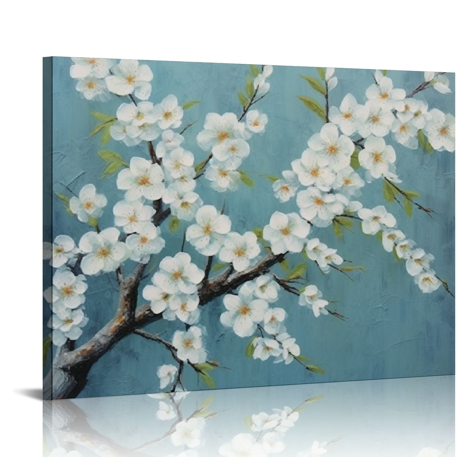 White Flower Living Room Wall Art Hand Painted Modern Floral Painting ...