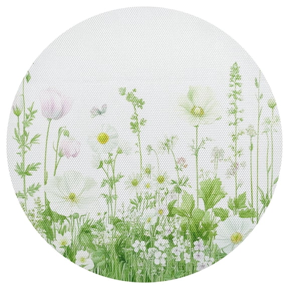 White Flower Meadow 15.4in Diameter PVC Plate Mat, Heat-Resistant and Cuttable, Kitchen Decor