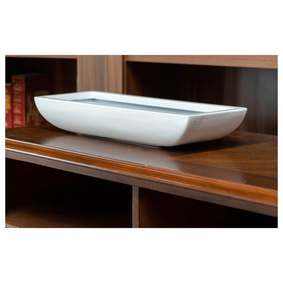 White Flower Pot Classic Table Centerpiese Modern Rectangular Low Balcony Planter Pot, 3" H x 7.5" W x 19.5" L The Series