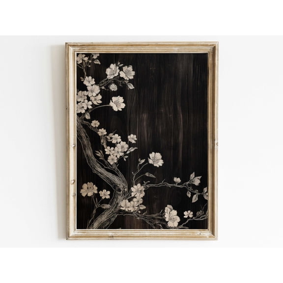 White Flower Print, Apple Branch, Apple Blossom Art, Rustic Floral Wall Art, Black Wood Wall Art, Black & White Floral Print, Art Wall Art, Modern Wall Decor, 8x12 UNFRAMED