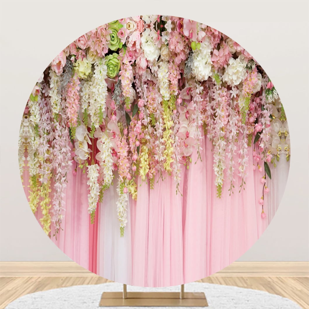 White Flower Round Backdrop Wedding Floral Wall Bridal Shower Party ...