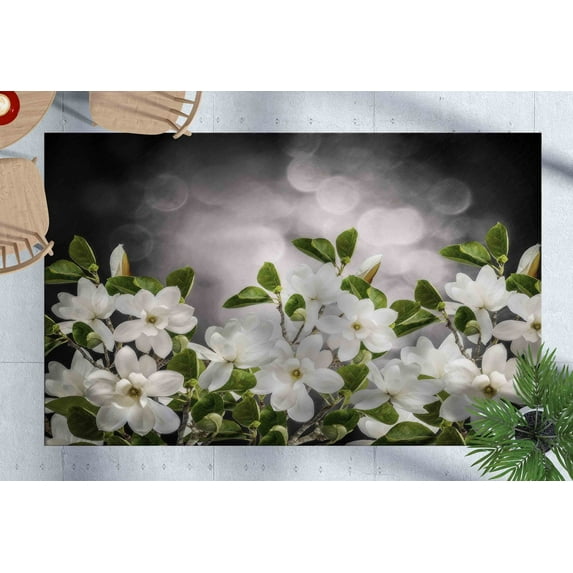 White Flower Rug, White Magnolia Flower Rug, Floral Rug, Cute Rug, Magnolia Flower Rugs, Bath Rug, Luxury Rug, Personalized Rugs, Home Decor, 2.6'x6.5' - 80x200 cm