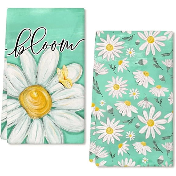 White Flower Spring Kitchen Towels Dish Towels Set of 2,Bloom Sign Hand Towels 18x26 Inch Drying Dishcloth,Farmhouse Home Seasonal Spring Decorations AD279