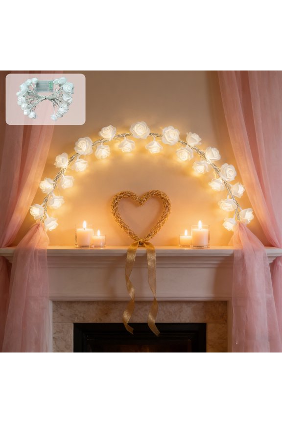 White Flower String Lights with Pearls and Roses, Romantic LED Mood Lighting for Valentine Easter Wedding Bedroom, Portable Night Light and Gift Decoration for Parties or Nursery