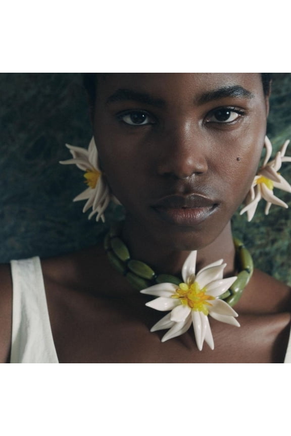 White Flower Stud Earringsbracelets Double Layer Twin Necklace