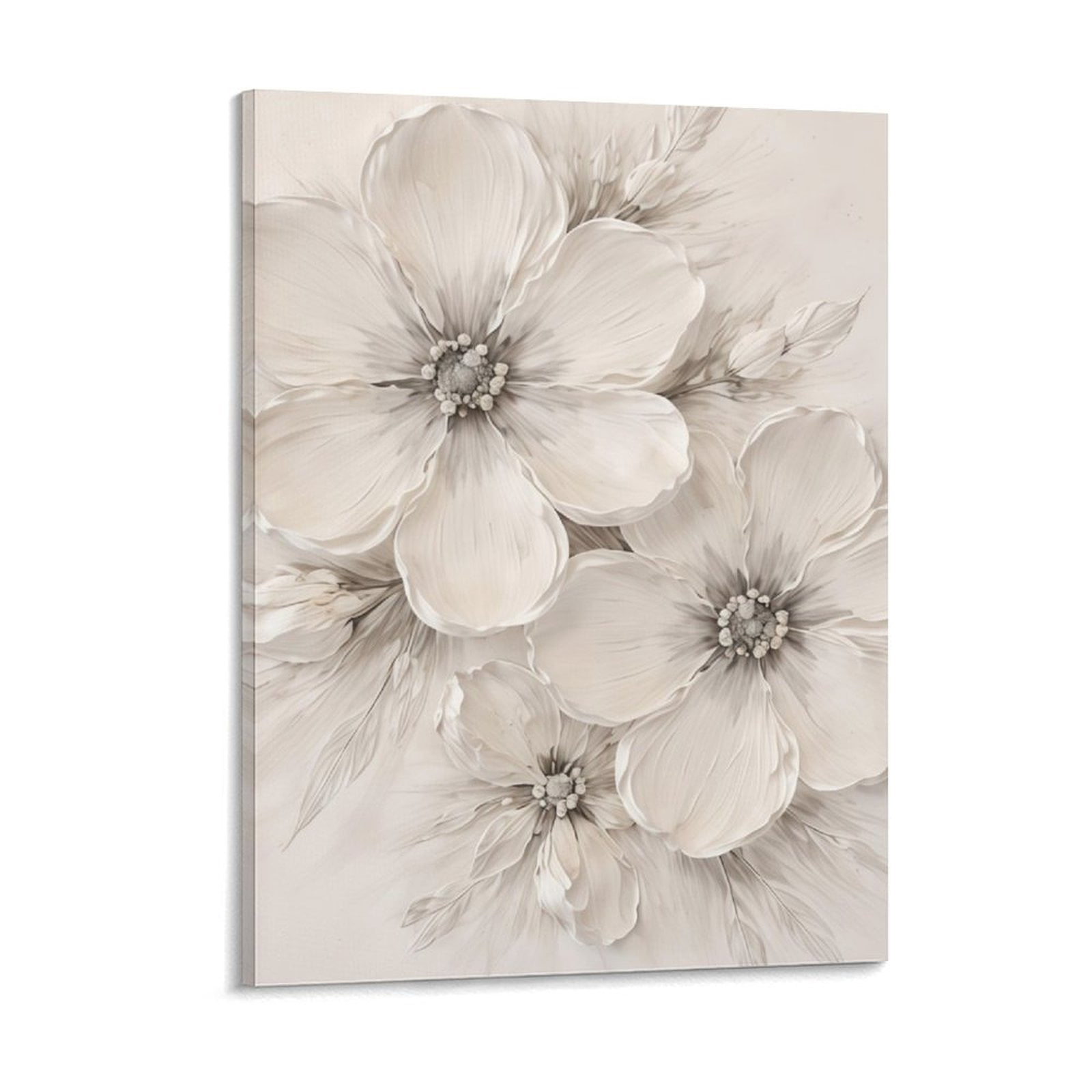 White Flower Texture Canvas Wall Art – Abstract Floral Canvas Painting ...