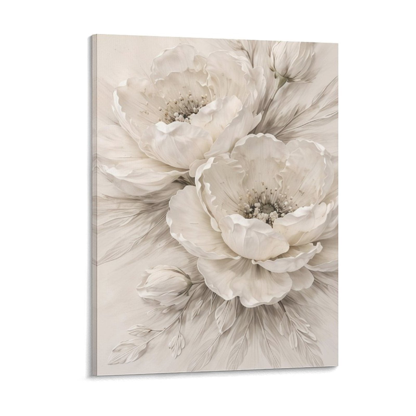 White Flower Texture Canvas Wall Art – Abstract Floral Canvas Painting ...