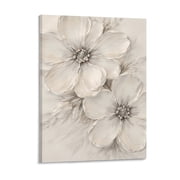 White Flower Texture Canvas Wall Art   Abstract Floral Canvas Painting, Printed White Flower Artwork, Black and White Modern Floral Wall Decor
