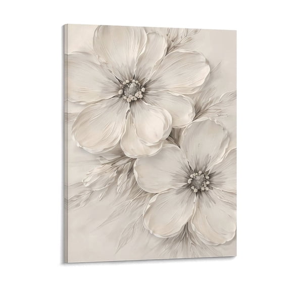 White Flower Texture Canvas Wall Art – Abstract Floral Canvas Painting, Printed White Flower Artwork, Black and White Modern Floral Wall Decor