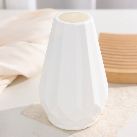 White Flower Vase | Modern Versatile Plastic Pot for Home Decor | Tabletop & Shelf Ornament for Living Room, Office, or Bathroom
