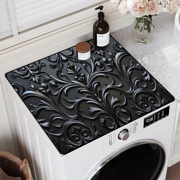 White Flower Washing Machine Cover for Top 23.6”x 19.7" Pad for Top of Washer or Dryer Protector Washing Machine Dust Cover Pad Non Slip Waterproof Washable