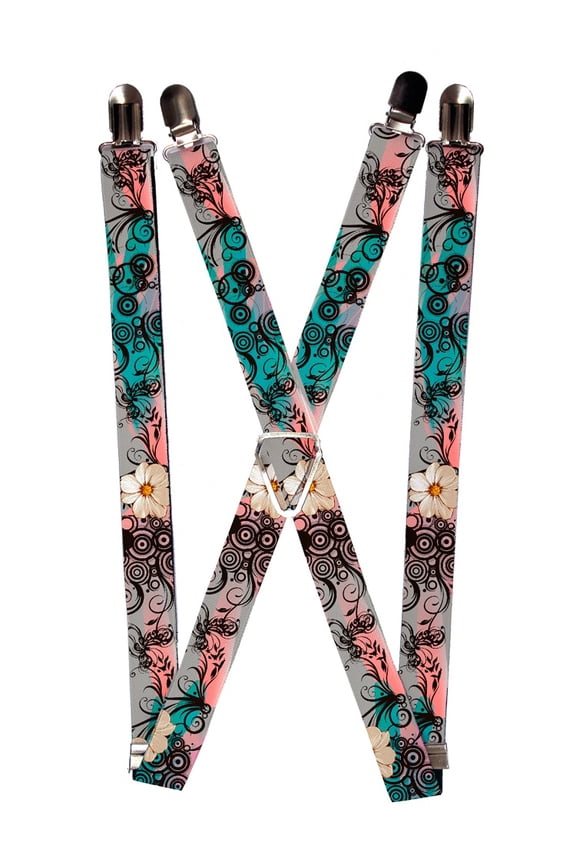 White Flower and Scroll Pattern Suspenders