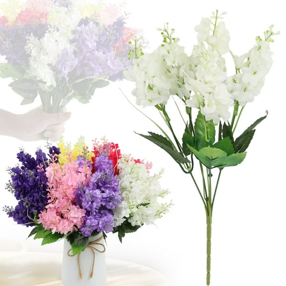 White Flowers Artificial Lilac Flowers Fake Flowers Lavender Flowers Artificial for Decoration Fake Lavender Artificial Flower Bouquets Faux Flowers Delphinium Artificial Flowers for Centerpieces