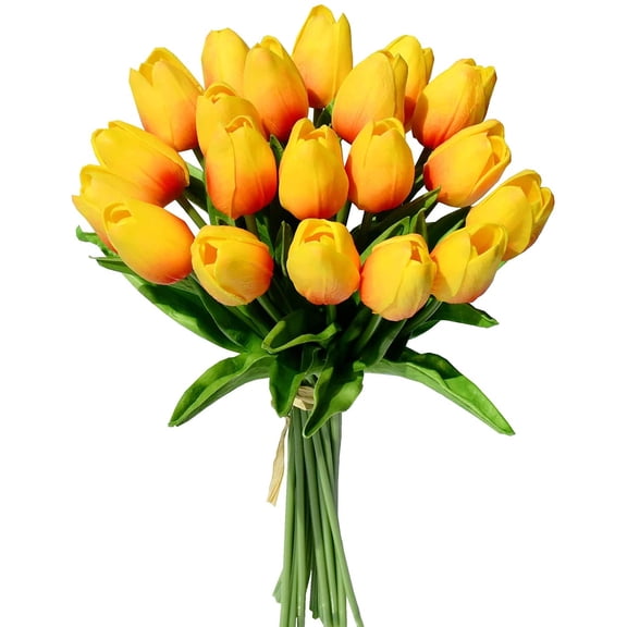 White Flowers Artificial Tulip Silk Fake Flowers 13.5" for Mother's Day Easter Valentine’s Day Gifts in Bulk Home Kitchen Wedding Decorations