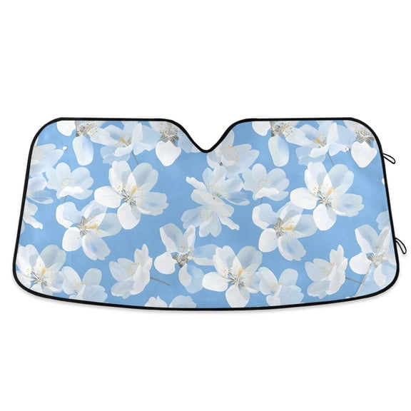 White Flowers Car Windshield Sun Shade Foldable Car Front Window Visor Heat and UV Protection 53x23.5