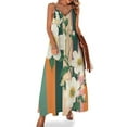 thumbnail image 1 of White Flowers Colorful Striped Background Sleeveless Suspender Dress Summer Fashion Casual Long Dress, 1 of 9