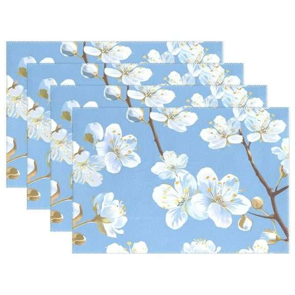 White Flowers Daisy in Blue 12×18 inch Placemats Heat Resistant Washable Foldable Rectangular Placemats Set Decoration Indoor Outdoor for Kitchen Dining Table 6PCs