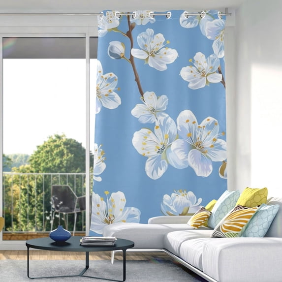 White Flowers Daisy in Blue Blackout Curtain Panels Drapes Privacy Assured with Light Filtering Curtains for Living room Bedroom Bathroom Window