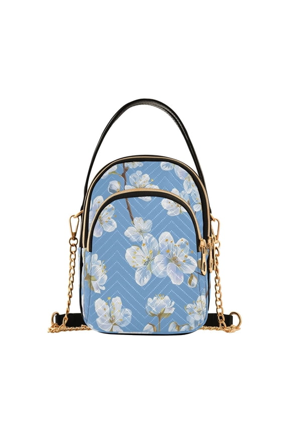 White Flowers Daisy in Blue Women Quilting Handbags Shoulder Bag Cross Body Bag with Crossbody Strap Hobo Bags Chain Strap