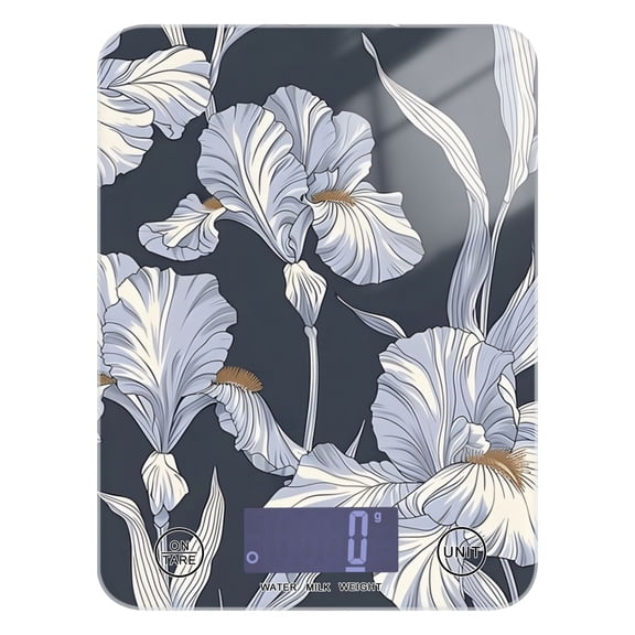 White Flowers Food Scale Digital Kitchen Scale Waterproof Tempered Glass Tare Function 11 lb for Baking Cooking Meal Prep
