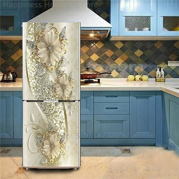 White Flowers Fridge Sticker Self-Adhesive Vinyl Custom Service Wallpaper Refrigerator Door Cover Fu