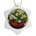 thumbnail image 1 of 3drose, White Flowers in Pottery, 3 inch Snowflake Porcelain Ornament, 1 of 7