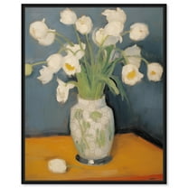 White Flowers In Vase Canvas Vintage Farmhouse Wall Art by Art Remedy, Black Frame, 16" x 20"