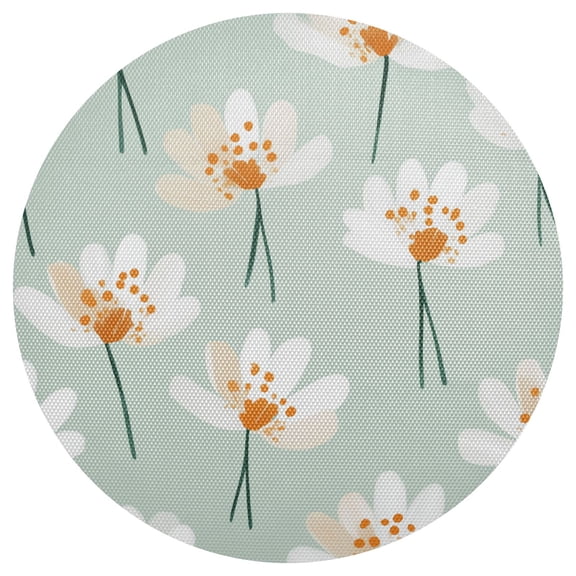 White Flowers Mint Green Background PVC Round Grid Placemat Table Mat 1 Pc 15.4" x 15.4"