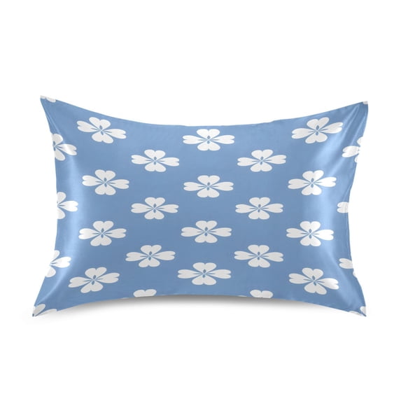 White Flowers Pattern King Size Satin Pillowcase 40''x20'' Double-Sided Print Soft Wrinkle Resistant