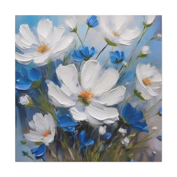 White Flowers Print Canvas, White Flowers Oil Paint Print 20x20, 24x24, 30x30, 32x32, 36x36, Art Design Print Non-Frame MC-9