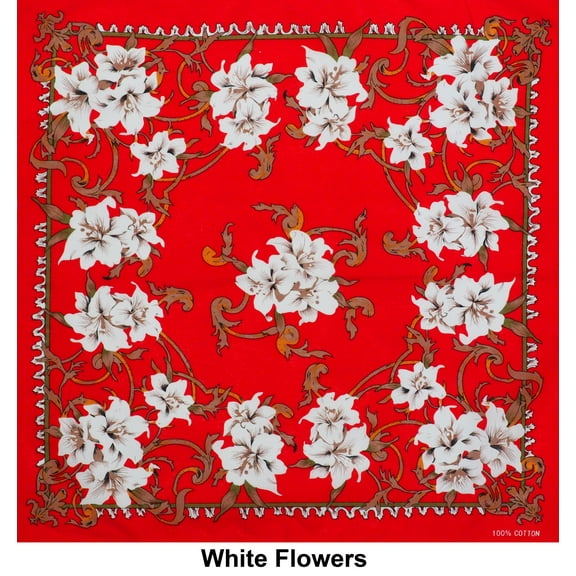 White Flowers Print Designs Cotton Bandana (22 inches x 22 inches)