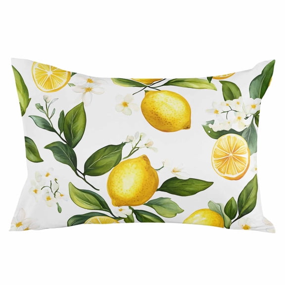 White Flowers Throw Pillow Cover 16 x 24 Inch Decorative Pillow Cover Elegant Floral Yellow Lemon Fruit Lumbar Pillowcase Seasonal Rectangle Cushion Case for Couch Sofa Bed Living Room