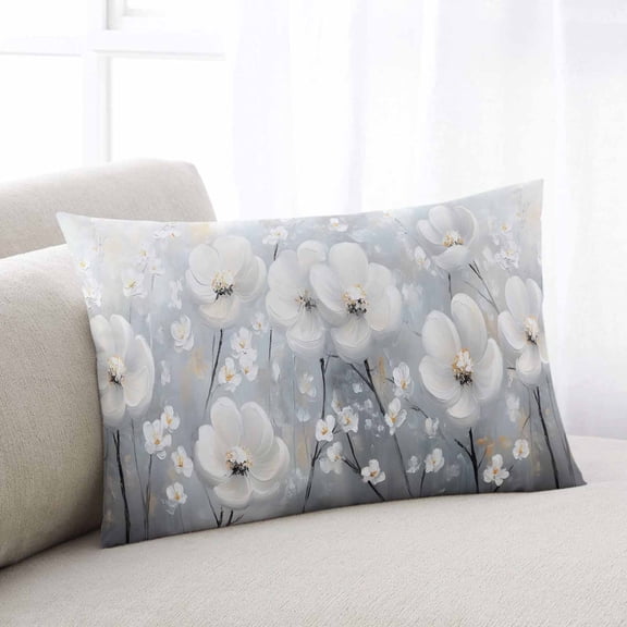 White Flowers Throw Pillow Covers, Retro Camellia Floral Spring Grey Modern Art Soft Breathable Pillow Cases with Zipper for Sleeping, Queen Size Pillowcases for Couch Bed Sofa Chair 20x30 Inches