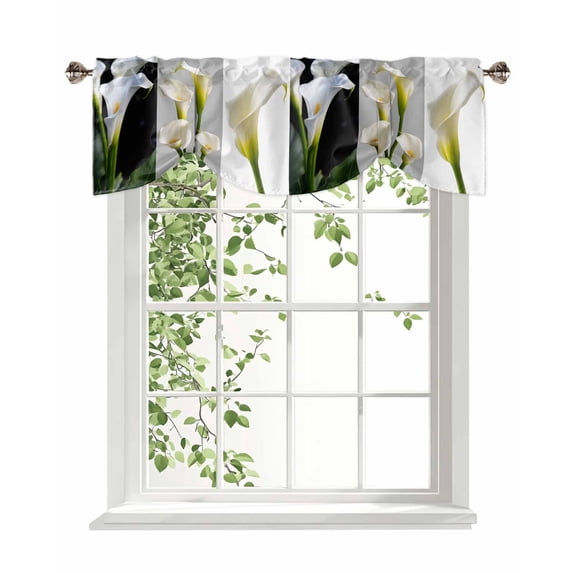 White Flowers Tie Up Valances Curtain, Horseshoe Lilies Plants Elegant Simple Kitchen Valances for Windows Decor, Rod Pocket Short Curtains Set for Bedroom/Bathroom, 54"x18"