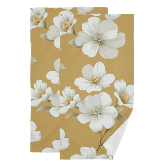 White Flowers Vector Hand Towel Absorbent Bath Towels for Bathroom Sports Gym(28.3" X 14.4") Set of 2