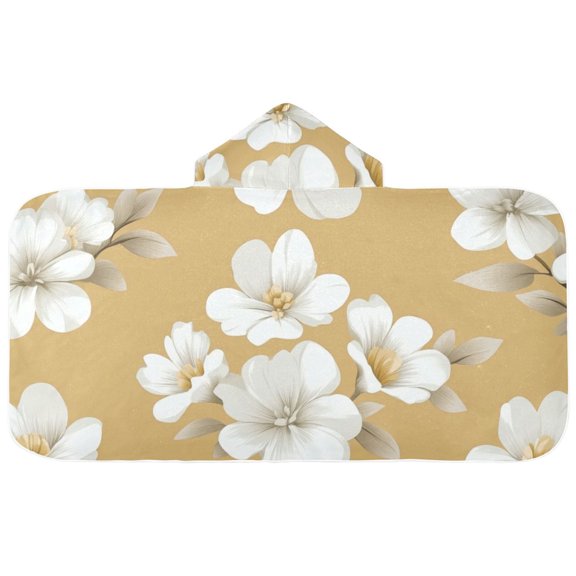 White Flowers Vector Hooded Beach Towel Kids Bath Towels Quick Dry for Pool Swiming 50" x 23.5" Microfiber Soft Bathrobe