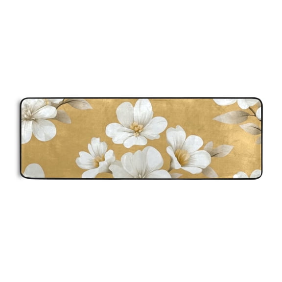 White Flowers Vector Runner Rug for Hallways Kitchen Non Slip 2'x 6' Washable Hall Carpet for Bedroom Entryway Laundry Room